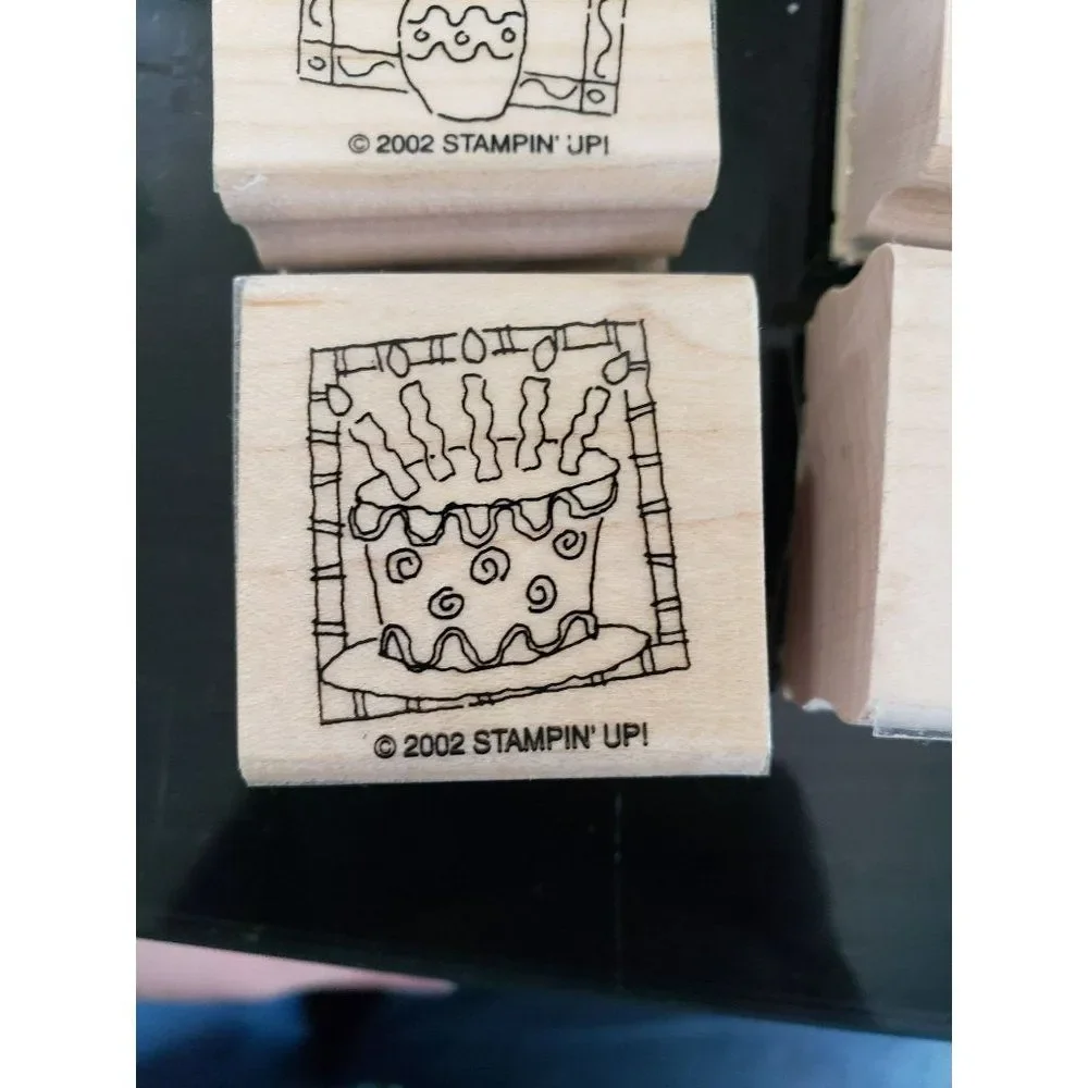 Stampin'‎ Up 2002 Birthday Wooden Mounted Stamps Set Of 4